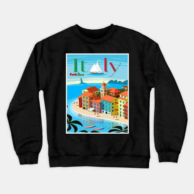 Portofino an Italian Travel and Tourism Resort Advertising Print Crewneck Sweatshirt by posterbobs